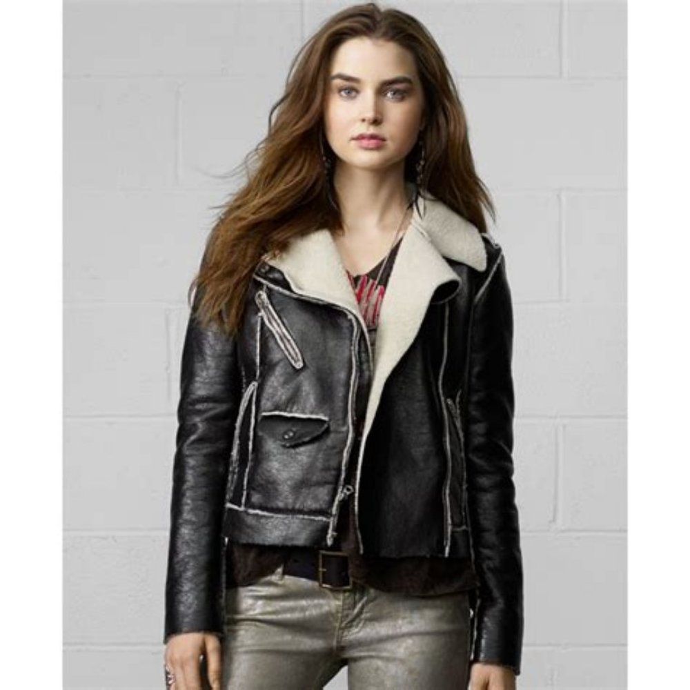 Denim & Supply Ralph Lauren Faux Leather Asymmetrical Zip Bomber, Size S/P